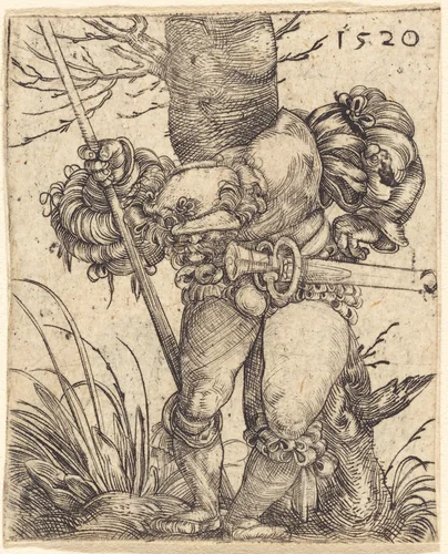 Foot Soldier in Front of a Tree by Barthel Beham, print, 1520