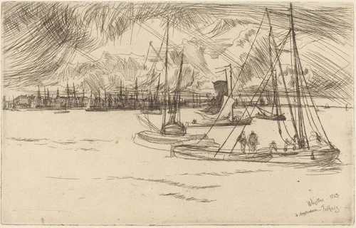 Amsterdam from the Tolhuis by James McNeill Whistler, print, 1863