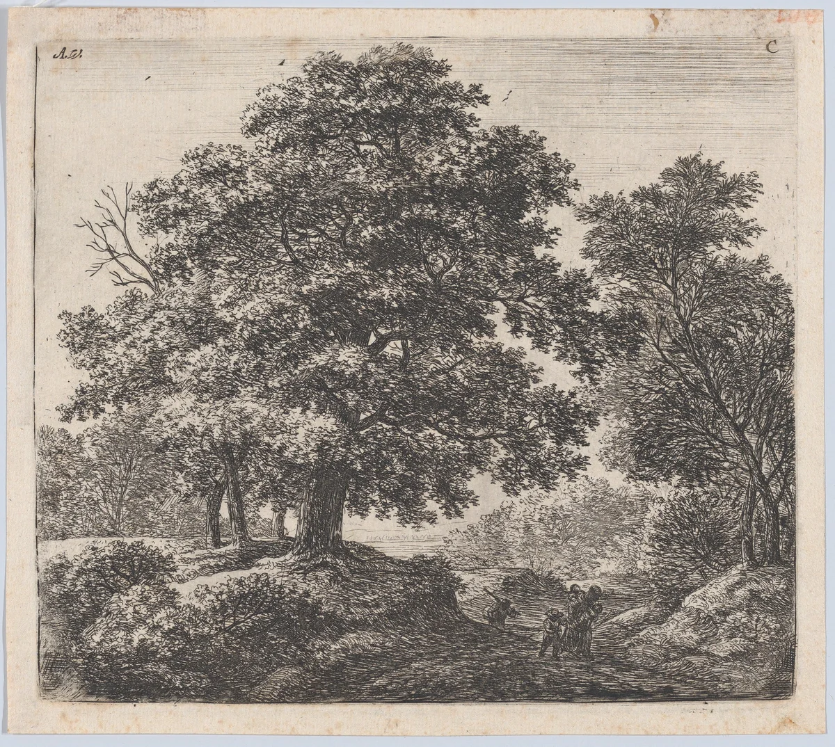 Mother and Three Children by Anthonie Waterloo, print, 1620-1690