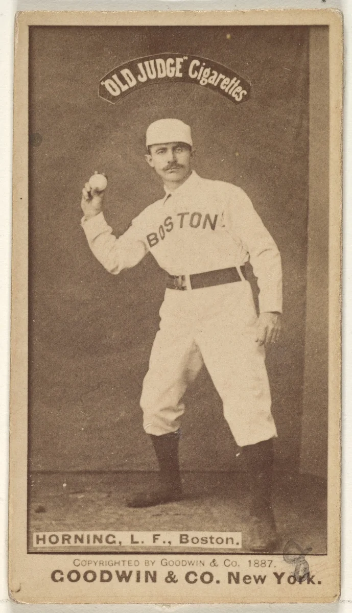 Horning, Left Field, Boston, from the Old Judge series (N172) for Old Judge Cigarettes by Goodwin & Company, photograph, 1887