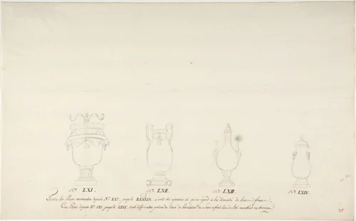 Design for Four Vases by anonymous, drawing, 1765-1790