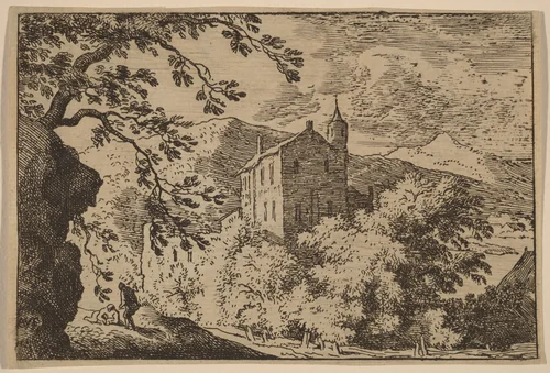 Large House with a Turret by Allart van Everdingen, print, 1645-1656