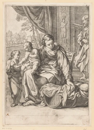 Heilige Familie met Johannes de Doper by Pietro Stefanoni, print, 1599-1627