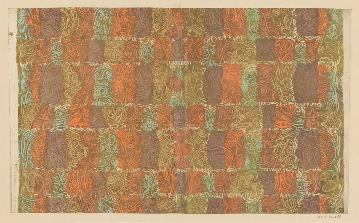 Blad met accoladepatroon met bloemen by anonymous, other, 1700-1800