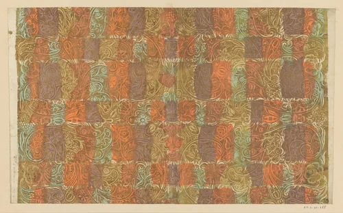 Blad met accoladepatroon met bloemen by anonymous, other, 1700-1800