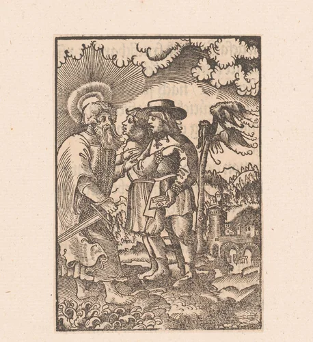 Apostel Paulus stuurt twee bodes met zijn brief aan de Korinthiërs op pad by anonymous, print, 1524-1550