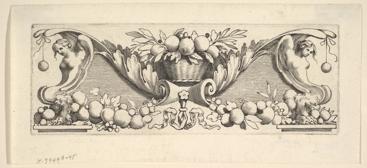 Headband: Basket of Fruit by Claude Mellan, print, 1600-1688