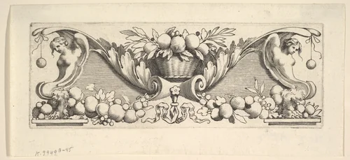 Headband: Basket of Fruit by Claude Mellan, print, 1600-1688