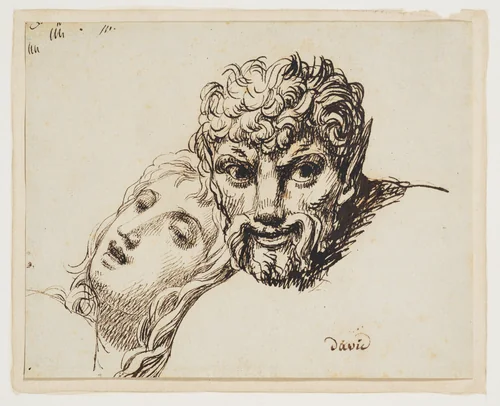 Heads of a faun and a reclining woman (Les têtes d'une jeune femme et d'un faune) by Jacques-Louis David, drawing, 1792-1796