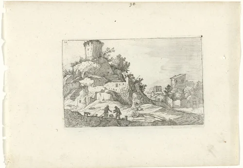 Ruïne van een toren by anonymous, print, 1594-1685