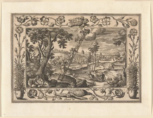 Jacob's Dream, from Landscapes with Old and New Testament Scenes and Hunting Scenes by Adriaen Collaert, print, 1584