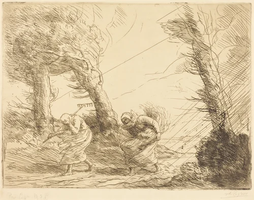 Harvesters Surprised by the Storm (Moissonneuses surprises par l'orage) by Alphonse Legros, print, 1837-1911