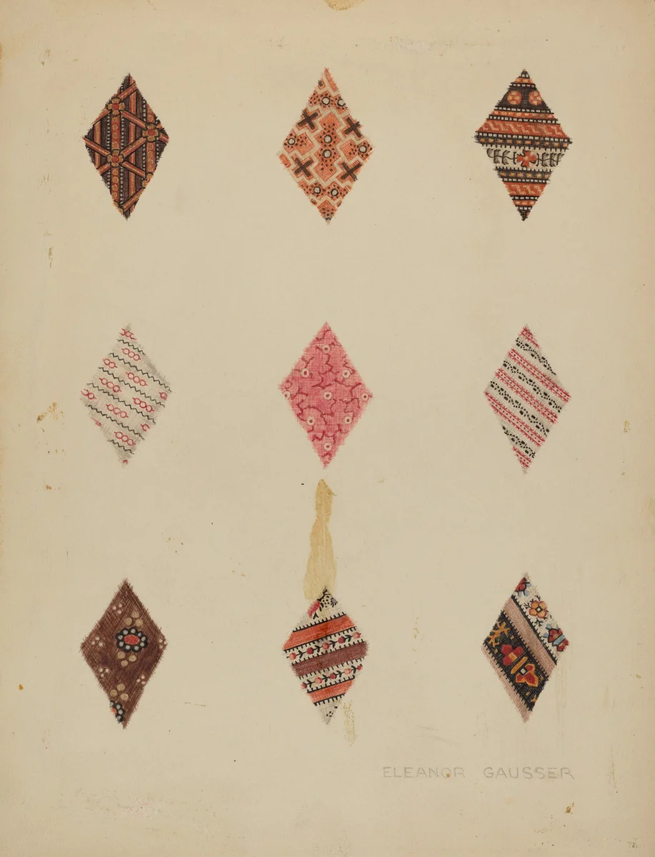 Patches from Quilt by Eleanor Gausser, index of american design, 1937