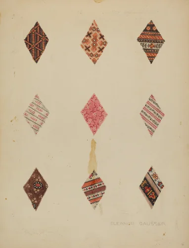 Patches from Quilt by Eleanor Gausser, index of american design, 1937