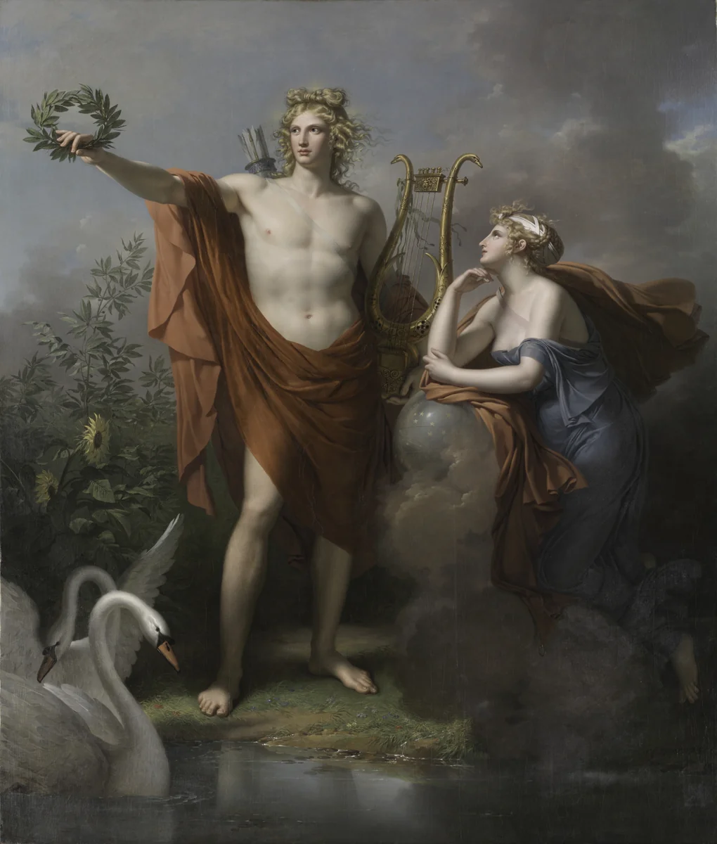 Apollo, God of Light, Eloquence, Poetry, and the Fine Arts with Urania, Muse of Astronomy by Charles Meynier, painting, 1798