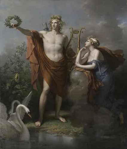 Apollo, God of Light, Eloquence, Poetry, and the Fine Arts with Urania, Muse of Astronomy by Charles Meynier, painting, 1798