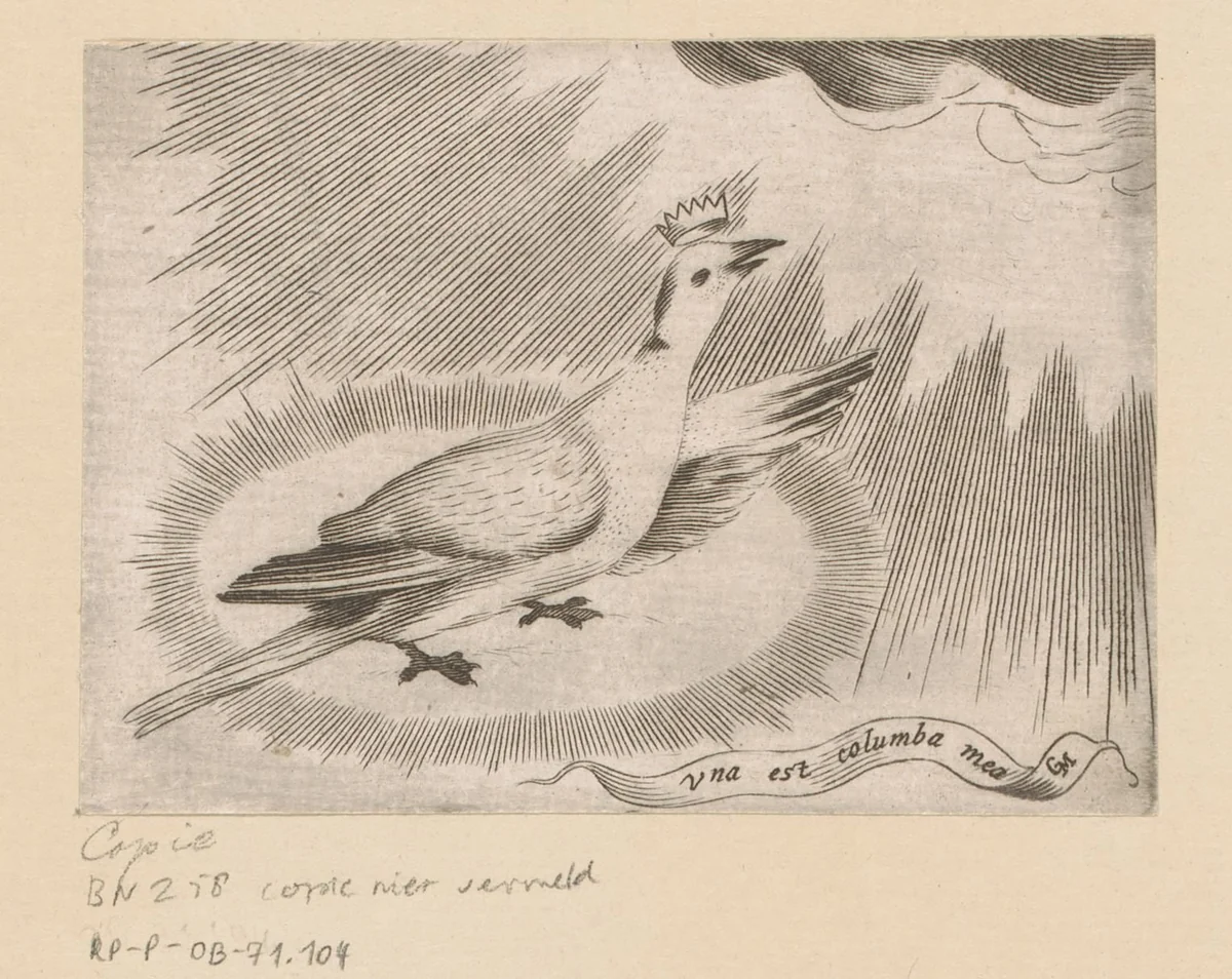 Duif met kroon by anonymous, print, 1608-1688