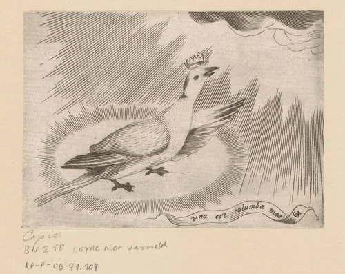 Duif met kroon by anonymous, print, 1608-1688