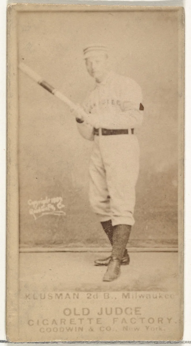 William F. "Billy" Klusman, 2nd Base, Milwaukee, from the Old Judge series (N172) for Old Judge Cigarettes by Goodwin & Company, photograph, 1887-1890