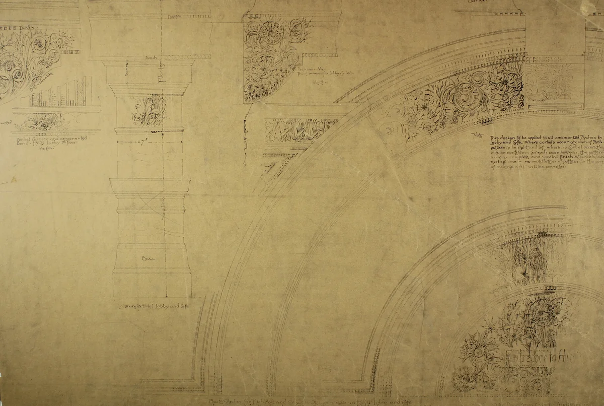 Auditorium Building, Chicago, Illinois, Lobby Details by Adler and Sullivan, drawing, 1886-1889