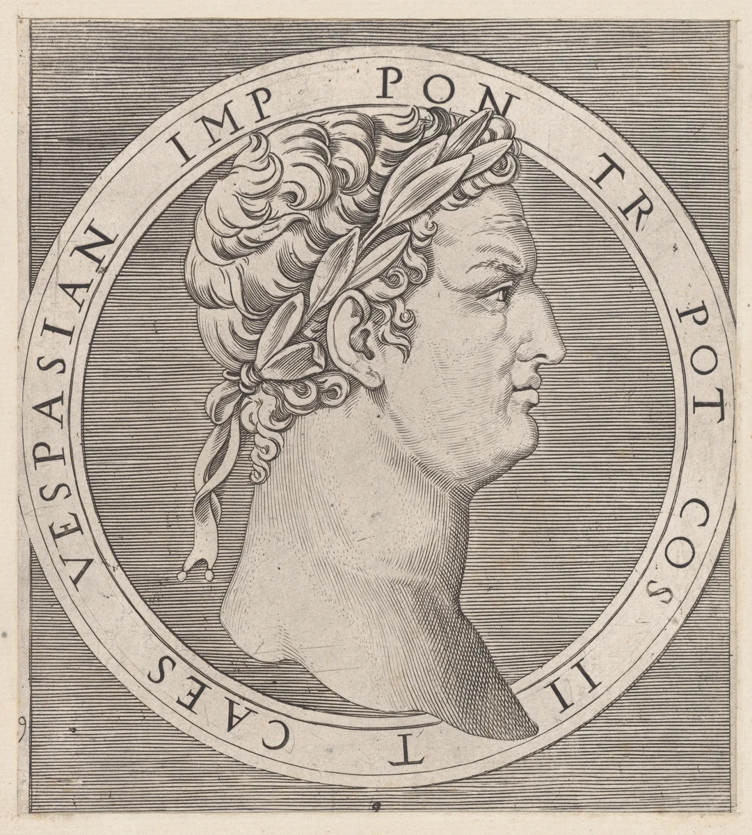 Vespasian, from The Twelve Caesars, from "Speculum Romanae Magnificentiae" by Marcantonio Raimondi, print, 1495-1539