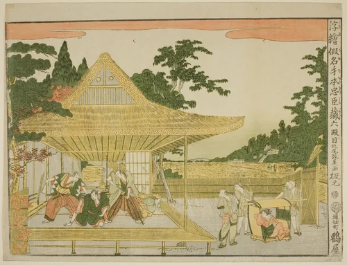 Act VI (Rokudanme), from the series "Perspective Pictures of the Storehouse of Loyal Retainers (Uki-e kanadehon Chushingura)" by Kitao Masayoshi, print, 1787-1799