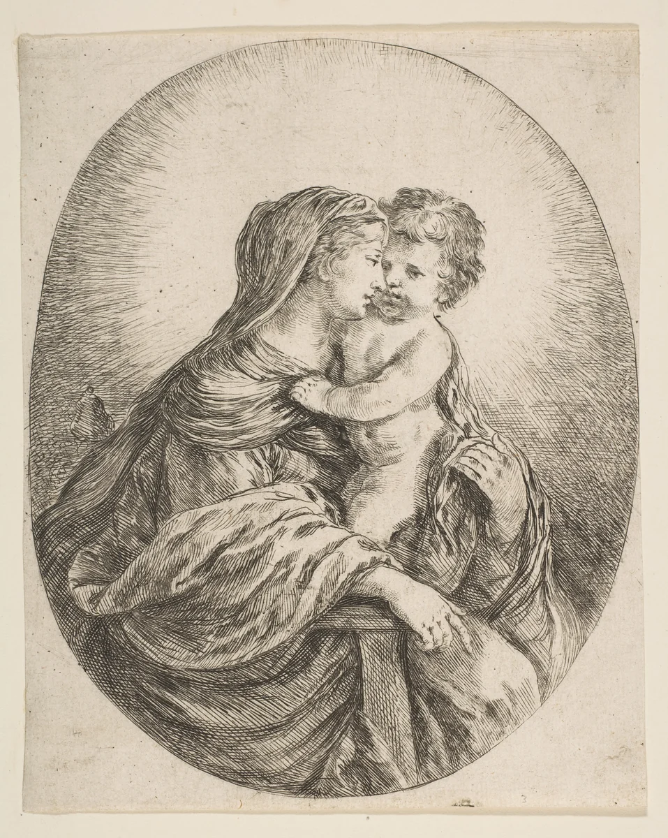 Virgin Embracing the Christ Child by Stefano della Bella, print, 1636-1646