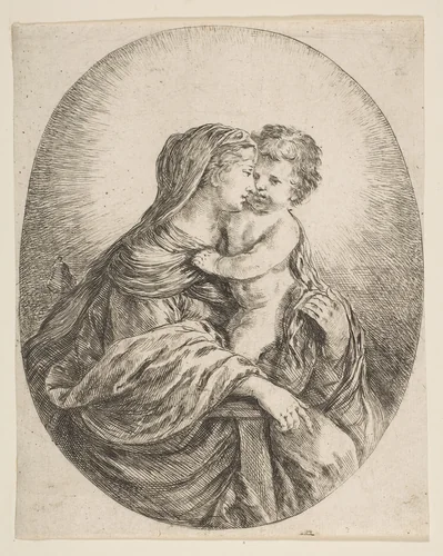 Virgin Embracing the Christ Child by Stefano della Bella, print, 1636-1646