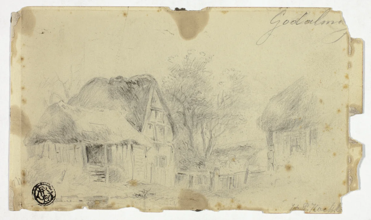 House with Thatched Roof by Hendrik Pieter Koekkoek, drawing, 1872-1883