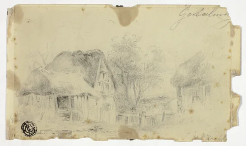 House with Thatched Roof by Hendrik Pieter Koekkoek, drawing, 1872-1883