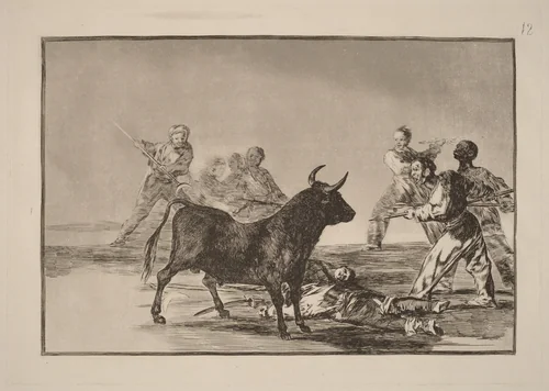 Desjarrete de la canalla con lanzas, medias-lunas, banderillas y otras armas (The Rabble Hamstring the Bull with Lances, Sickles, Banderillas and Other Arms) by Francisco Goya, portfolio, 1816