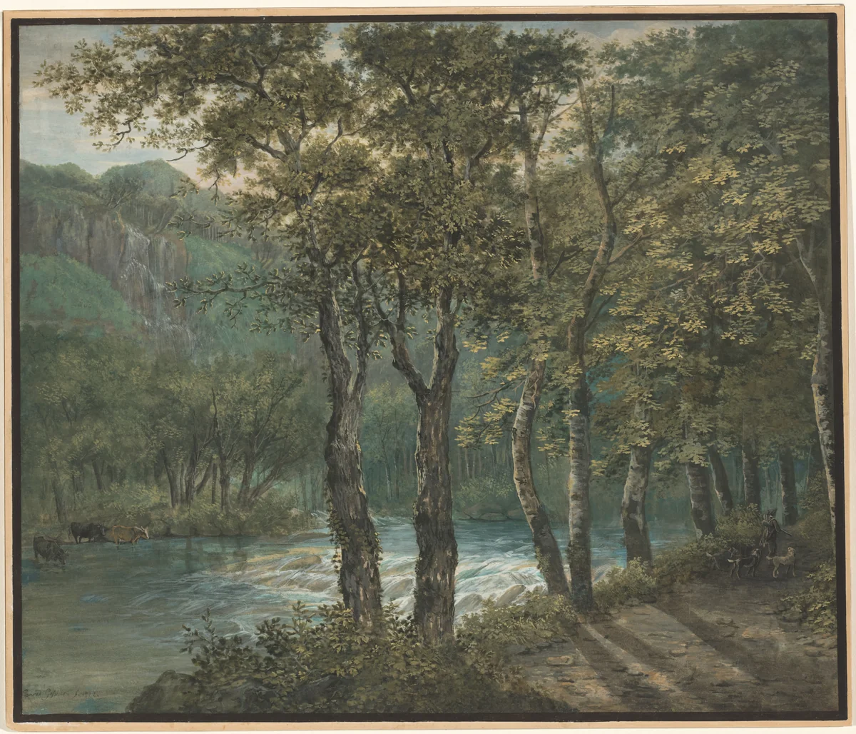 Sunlight Filtering through Trees along the River Sihl by Conrad Gessner, drawing, 1792