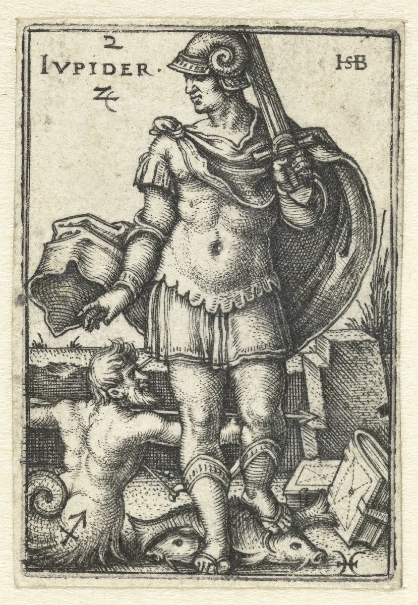 Jupiter met sterrenbeelden Boogschutter en Vissen by Unknown, print, 1539