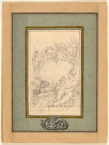 Armorial Bookplate for Crozat, Baron de Thiers by François Boucher, drawing, 1743-1770