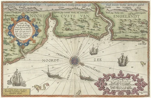 Kaart van de noordkust van Engeland bij Newcastle upon Tyne by Unknown, print, 1580-1583