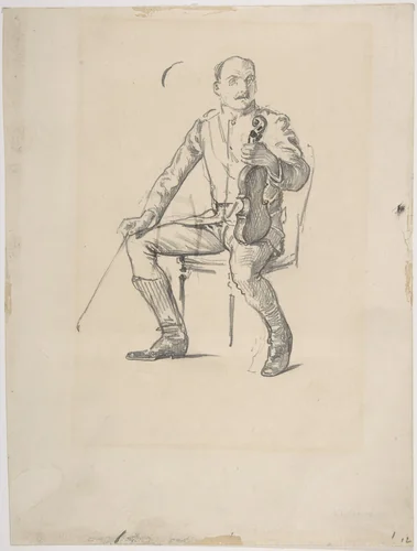 Violinist: study from life by George Du Maurier, drawing, 1850-1900