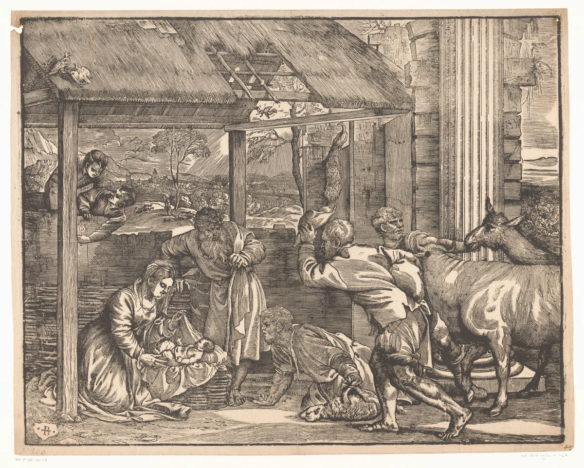 Aanbidding door de herders by Unknown, print, 1535-1540