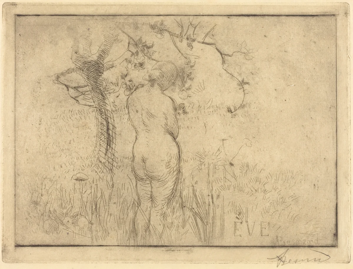Eve before the Apple Tree (Eve de dos devant le pommier) by Albert Besnard, print, 1892