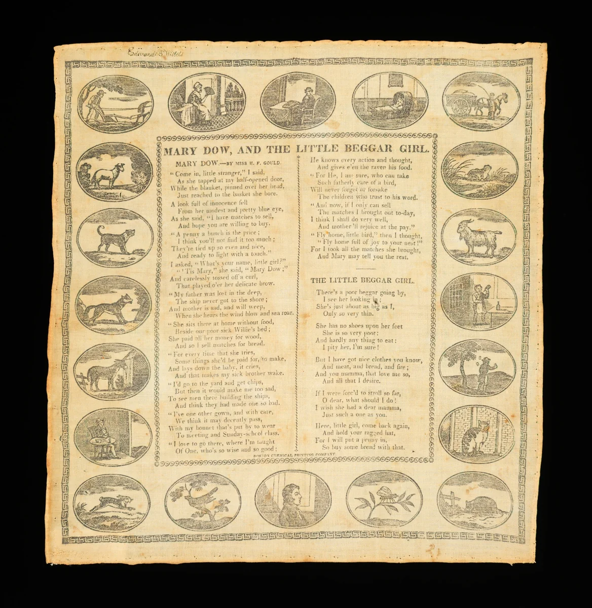 Handkerchief by Boston Chemical Printing Company, artwork, 1830-1835