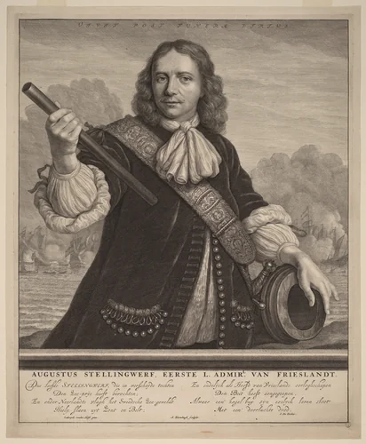 Augustus Stellingwerf, First Lord Admiral of Friesland by Abraham Blooteling, Lodewyk van der Helst, print, 1640-1690