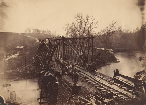 Part of Construction Corps Building New Military Truss Bridge Across Bull Run by Egbert Guy Fowx, photograph, 1863
