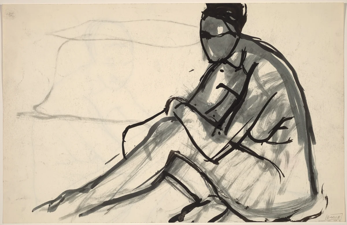 Untitled [nude seated with her left arm over her left leg] [recto] by Richard Diebenkorn, drawing, 1955-1967