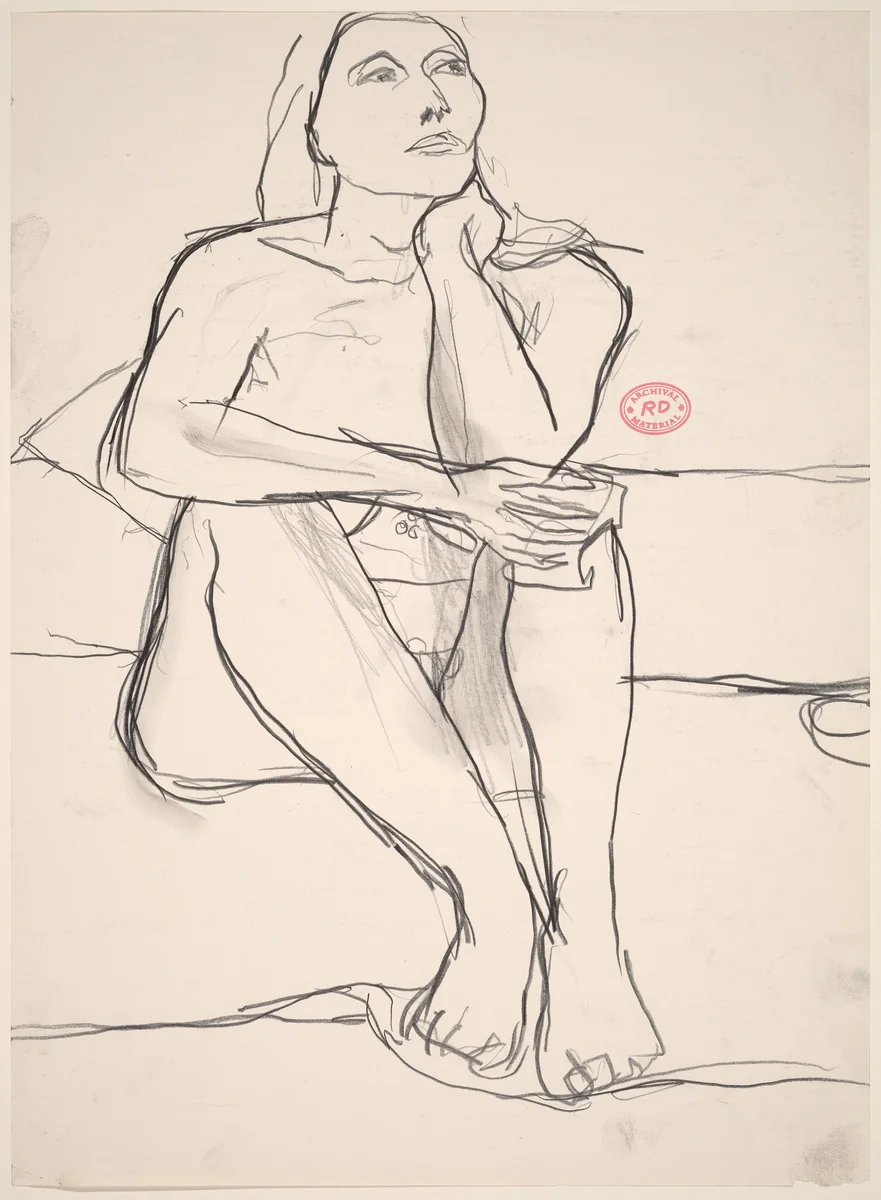 Untitled [seated nude with right hand on the side of her neck] by Richard Diebenkorn, drawing, 1955-1967