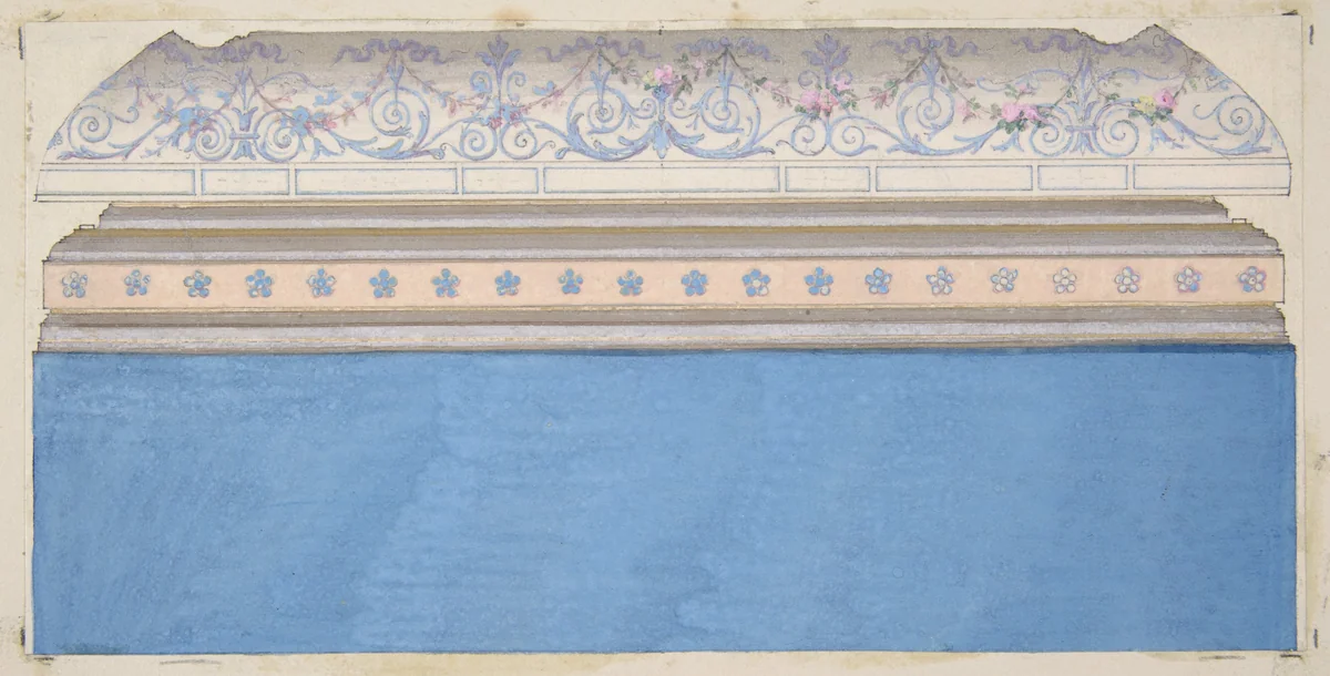 Design for the decoration of a ceiling cove and moulding by Jules-Edmond-Charles Lachaise, drawing, 1830-1897
