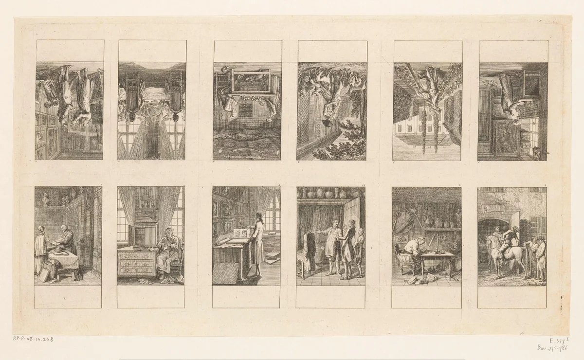 Twaalf voorstellingen met liefhebberijen van heren by Daniel Nikolaus Chodowiecki, print, 1780
