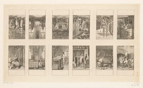 Twaalf voorstellingen met liefhebberijen van heren by Daniel Nikolaus Chodowiecki, print, 1780