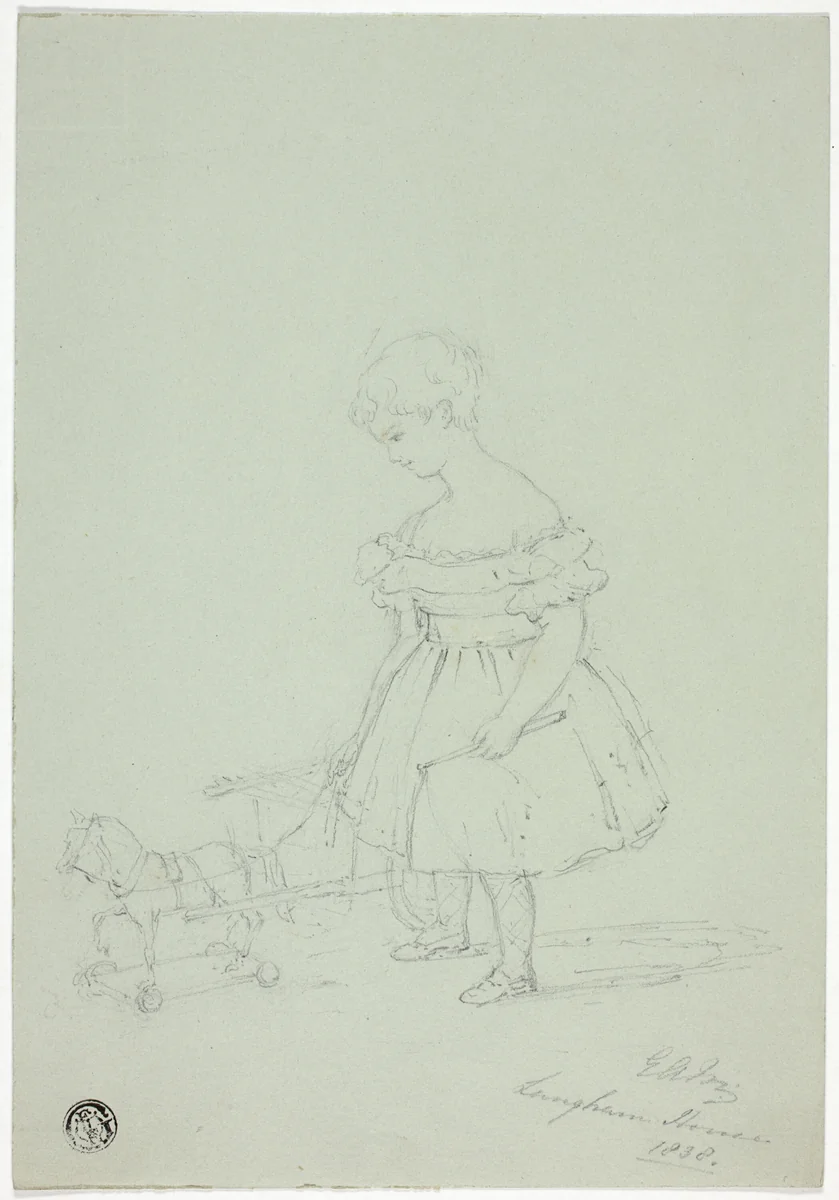 Girl with Toy Horse at Langham House by Elizabeth Murray, drawing, 1838