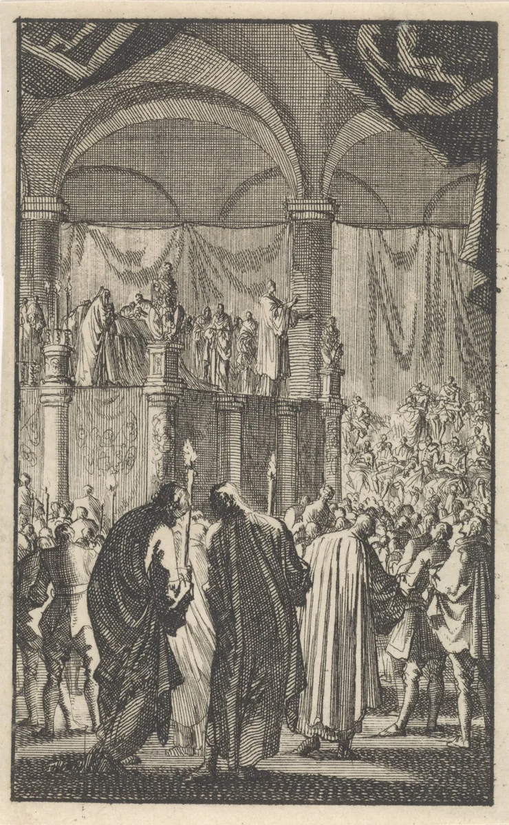 Lijkstatie van Filips II, 1598 by Jan Luyken, print, 1699