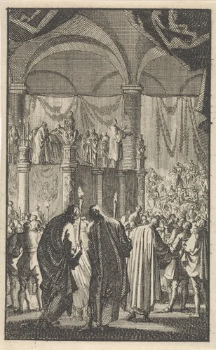 Lijkstatie van Filips II, 1598 by Jan Luyken, print, 1699