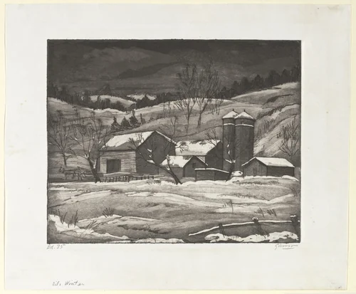 Silo in Winter by Emil Ganso, print, 1933